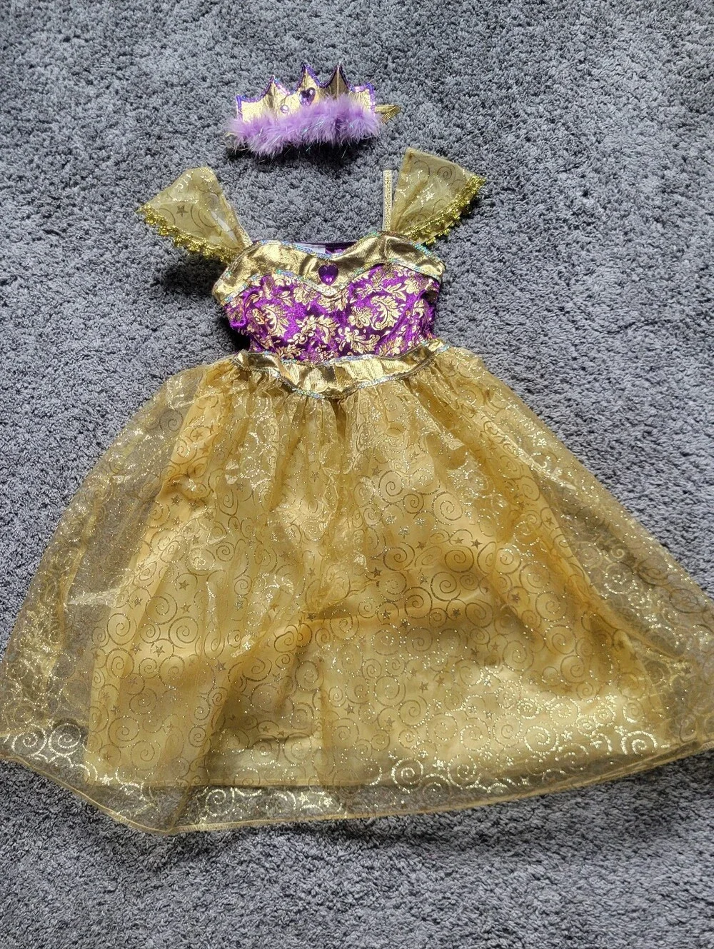 Gold & Purple Princess Costume Dress with Tiara Size 3+ Halloween